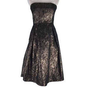 Sans Souci Strapless Party Prom Dress S Black Gold Empire Waist Retro Pinup Zip